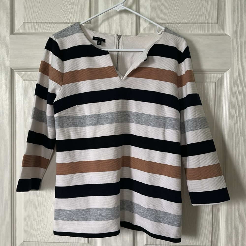 Talbots Women’s multicolor Stripe V-Neck Shirt Size M